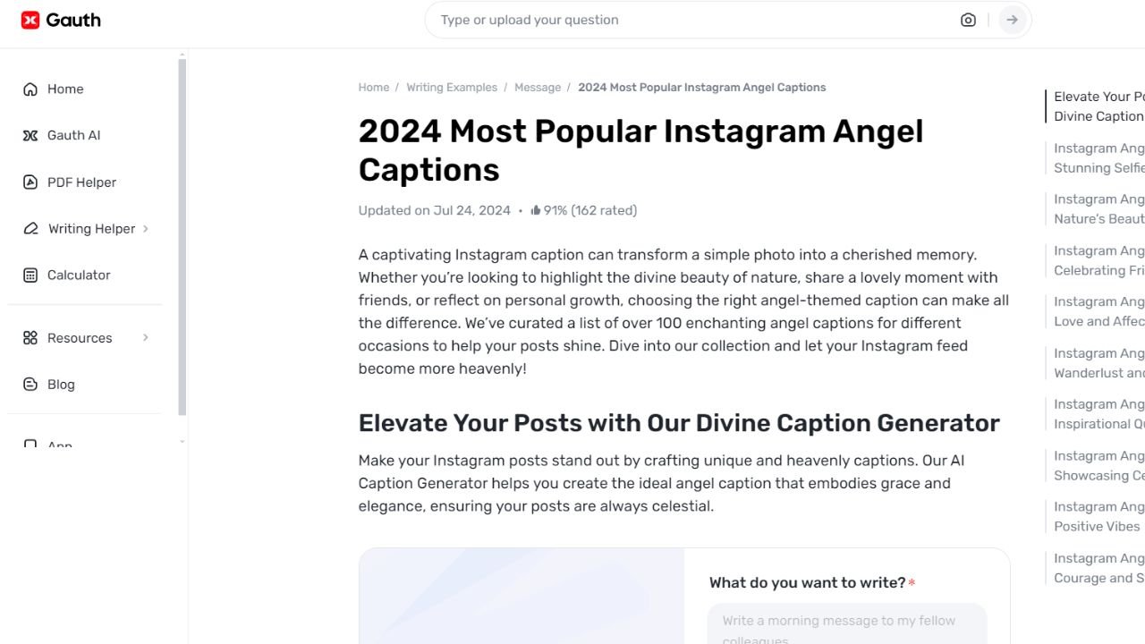 Gauth's Role in Generating Angelic Instagram Captions for Every Mood